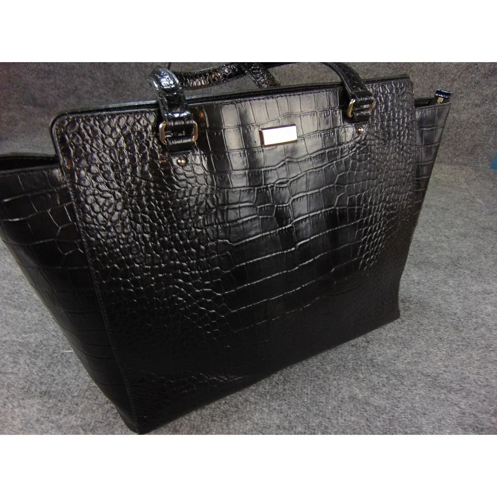Kate Spade Bag Black Croc Embossed Patent Leather Tote Large Work Satchel Purse